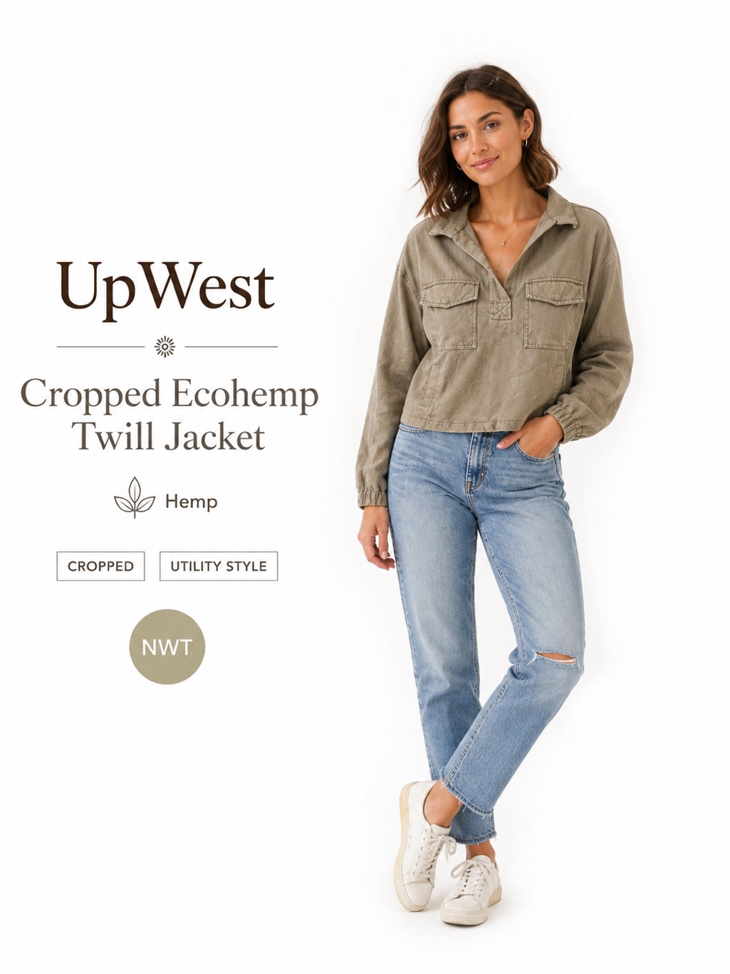 Upwest Ecohemp Twill Cropped Utility Jacket Taupe Nwt Sustainable Hemp Blend Sm — image 4 of 8